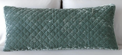 Silk Velvet Quilted Throw Pillow in Seaglass