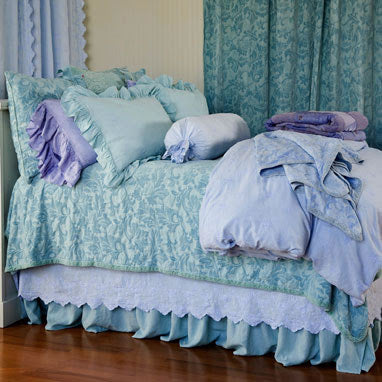 Linen Queen Bed Skirt in Aqua