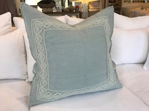 Homespun with Crochet Lace Euro Sham in Seaglass