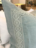 Homespun with Crochet Lace Euro Sham in Seaglass