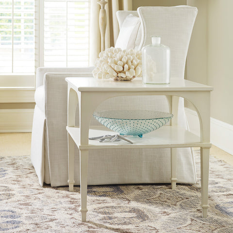 Bellport Bay End Table w/ Shelf in Powdered sugar white Retail $1,790.00