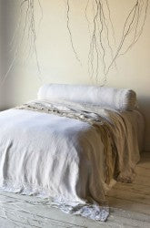 Homespun Coverlet With Crochet Lace in White